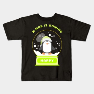 Xmas Is Coming Happy Penguin (Yellow) Kids T-Shirt